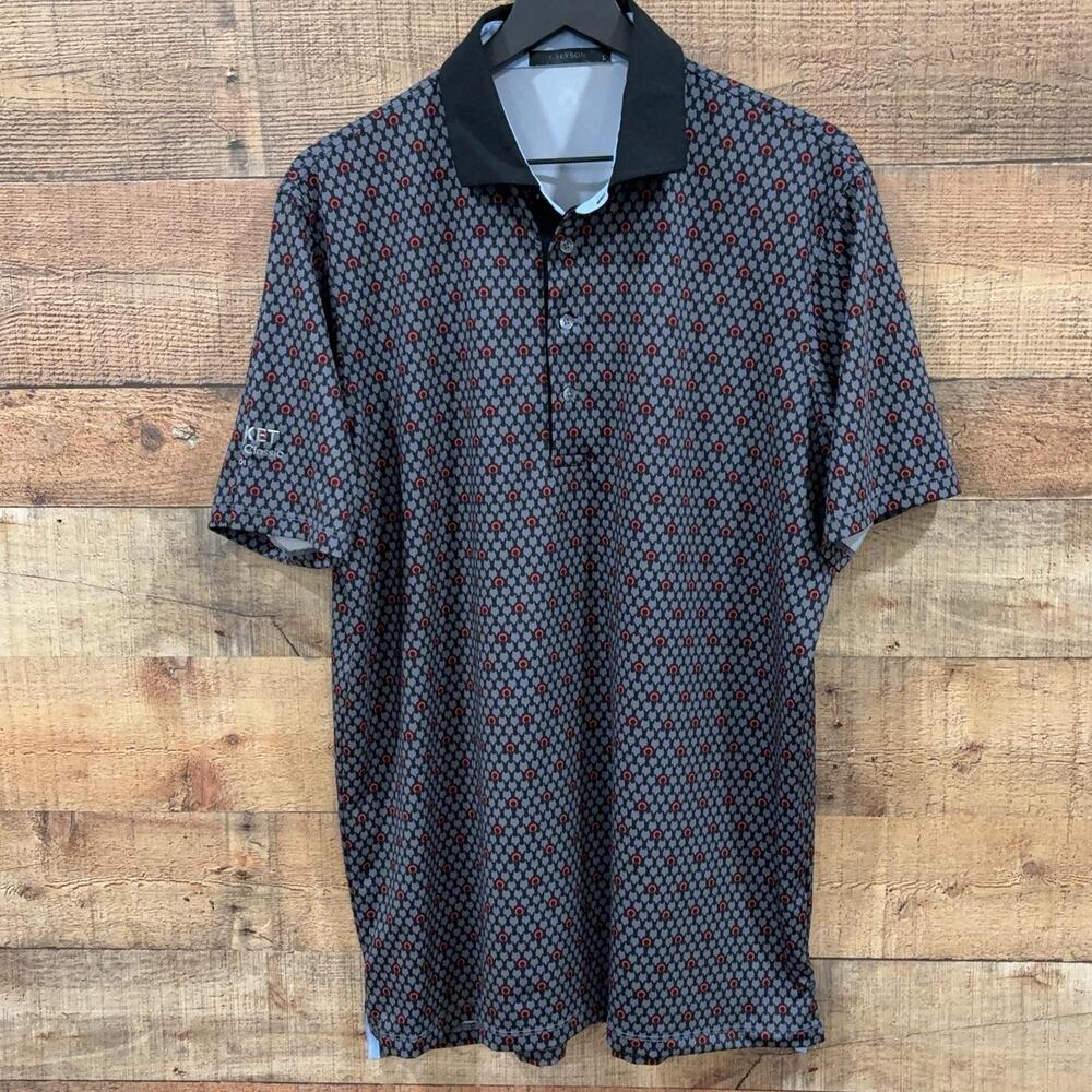Greyson Polo Shirt Mens Size Large Gray Geometric Rocket Mortgage Detroit Golf